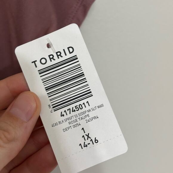 NWT Torrid Maxi Super Soft Scoop Neck Slit Dress in Rose Taupe - Size 1X - Picture 5 of 8